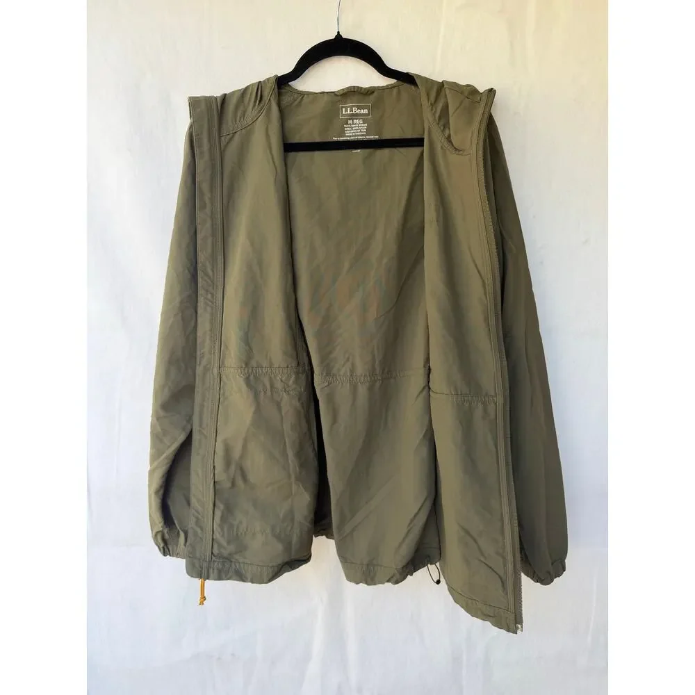 L.L. Bean Men's Olive Green Katahdin Hooded Windbreaker Jacket Medium M